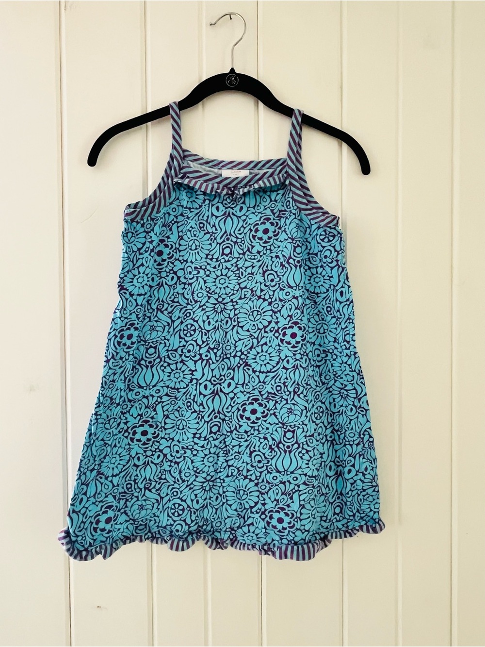 Hanna Andersson Turquoise Floral Dress with Purple Trim, Sz 120 (6-7years)